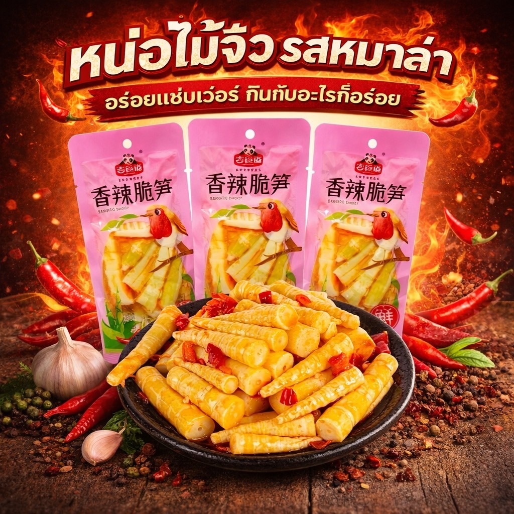 หน่อไม้จิ๋วรสหมาล่า ตัวดังกำลังฮิต ทานกับอะไรก็อร่อย