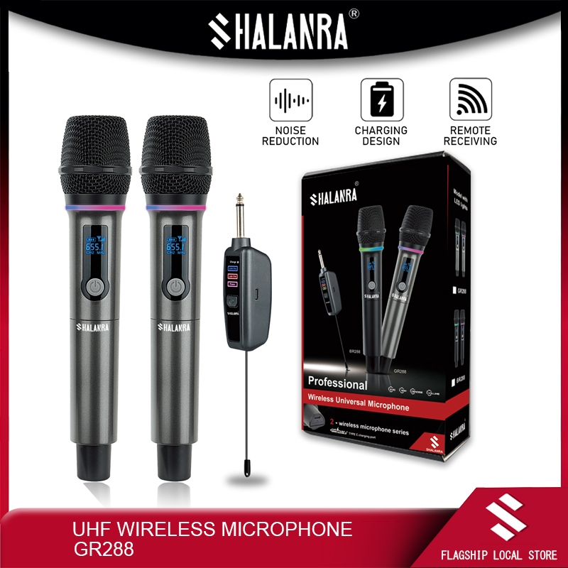 SHALANRA GR288 Professional UHF ไมโครโฟนไร้สาย 150m ไมโครโฟนไร้สายแบบชาร์จไฟได้เหมาะสําหรับคาราโอเกะเวทีแสดง