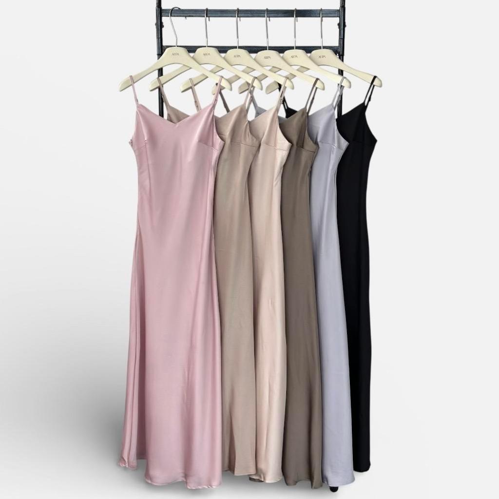 Atipashop - Serenity Dress (#J99499) เดรสสายเดี่ยวผ้าซาตินพรีเมี่ยม