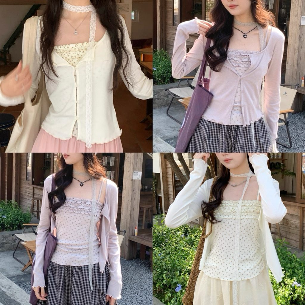 Somedays | 🐰Rena Set เซ็ทสายเดี่ยว+คาร์ดิแกนแบบพส.เกาหลี🇰🇷 งานพรีเมียม