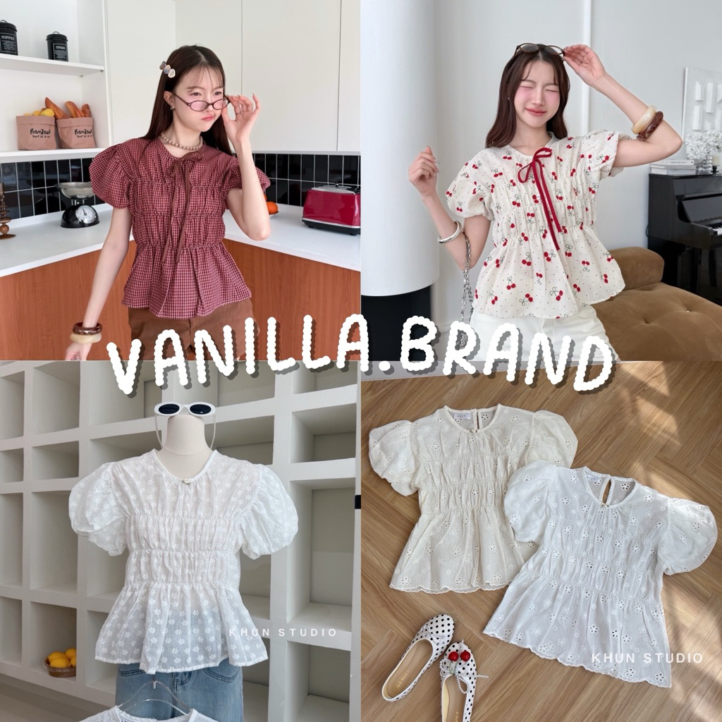 เสื้อแขนบอลลูน โบว์คอ สม็อครอบตัว -ttmkn / VB0547