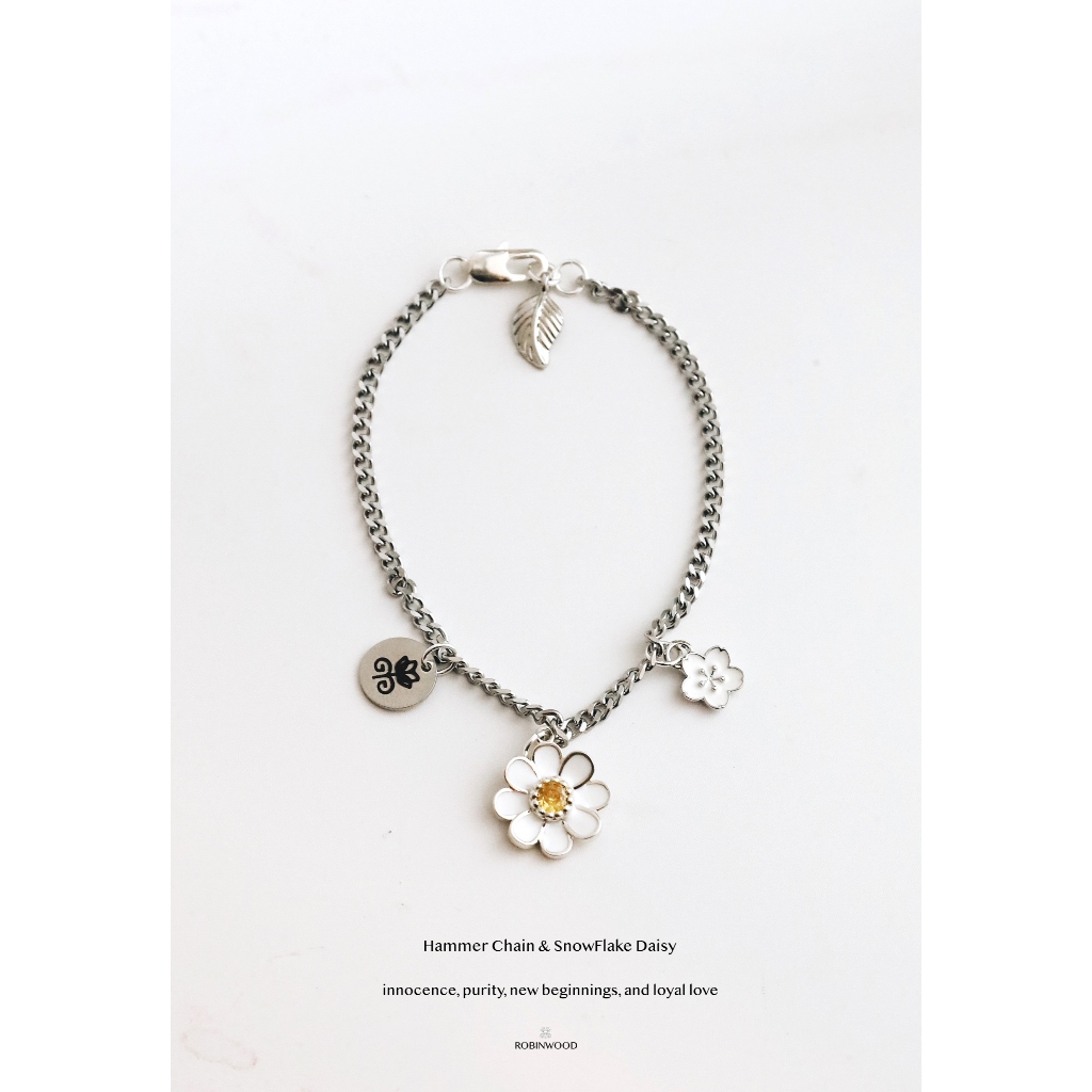 กำไลดอกเดซี่ Limited Daisy Collection's : SnowFlake Daisy Signature Hammer Chain Bracelet, Robinwood Masterpieces