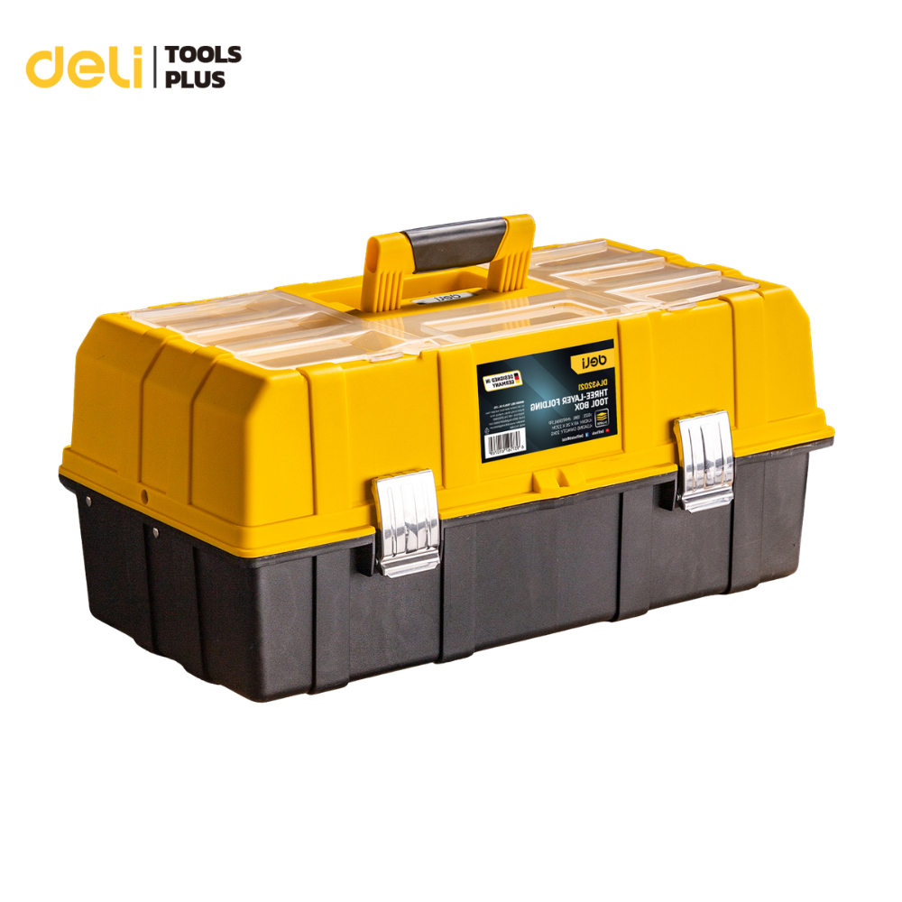 Deli กล่องจัดเก็บเครื่องมือ พลาสติกคุณภาพสูง 3 ชั้น กล่องเครื่องมือช่าง 17 นิ้ว และ 19 นิ้ว Tool Box
