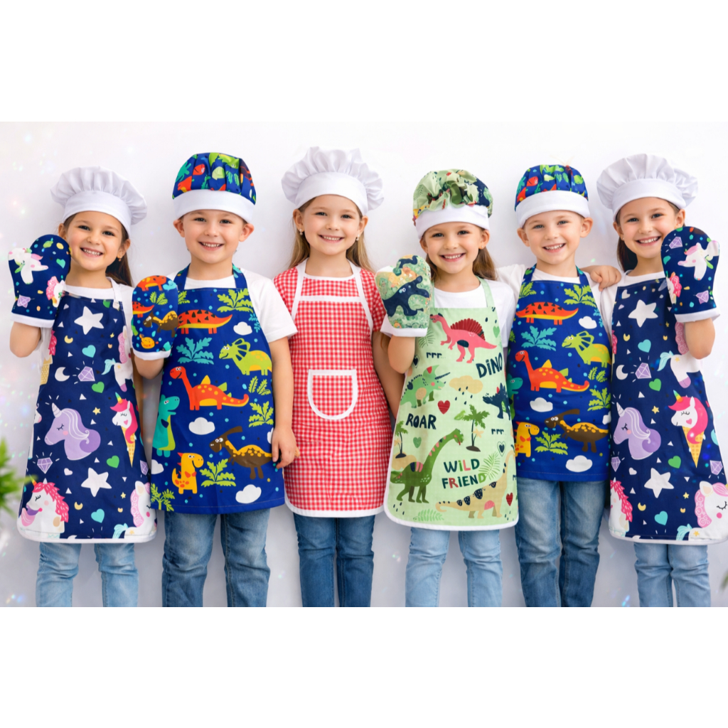 เซ็ท ผ้ากันเปื้อน + หมวก ชุดกันเปื้อน ระบายสี พ่อครัว ศิลปะ สำหรับเด็ก Apron Set / Chef Prop Apron for Cooking Painting