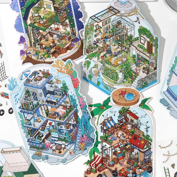 ส่งด่วน กทม. Deco Scene Stickers สติกเกอร์ฉาก DIY บ้านขวดโหล 4 แบบ Infeel.me