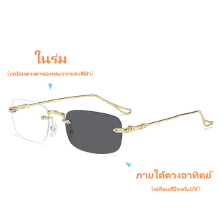 [จัดส่งในกทม] แว่นตาเปลี่ยนสี Frameless สายตาสั้นแว่นตาป้องกันรังสีแว่นตาธุรกิจ 0 ° -400 ° BS118C