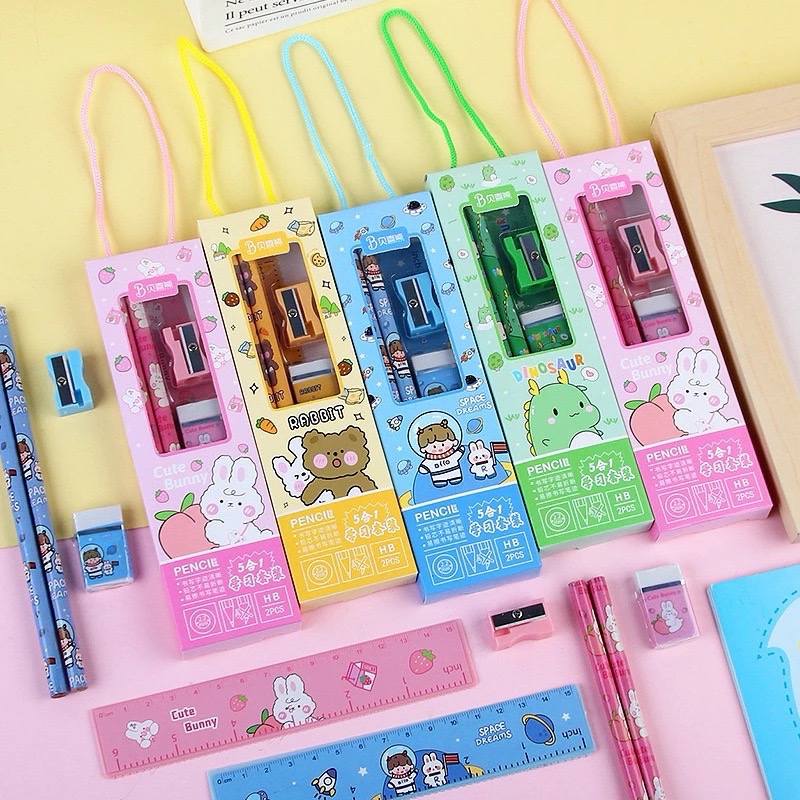 ชุดเครื่องเขียน 5 ชิ้น สำหรับนักเรียน น้ำหนักเบา พกพาสะดวก