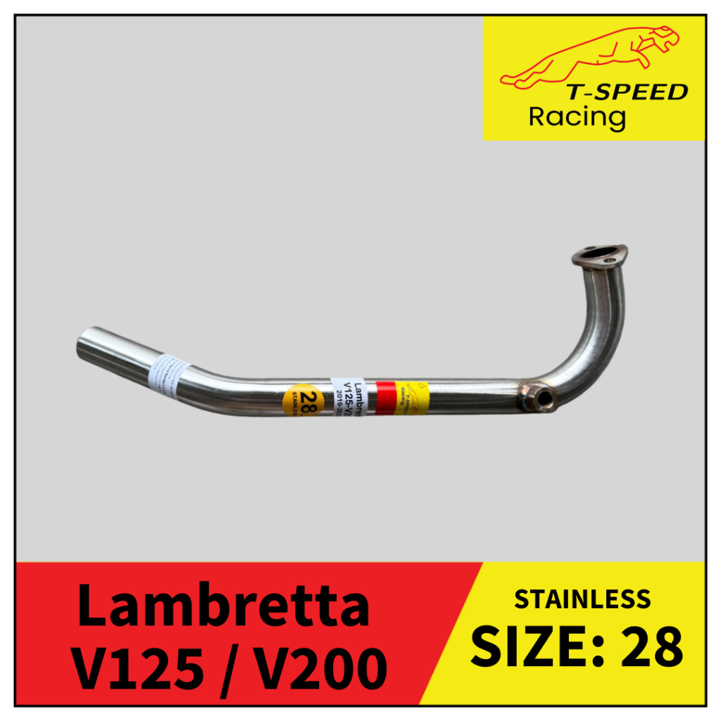 [ฟรีประเก็นปากท่อ] คอท่อ Lambretta V125 / V200 Year 2017-2022 สแตนเลส 304 Size 28 mm.