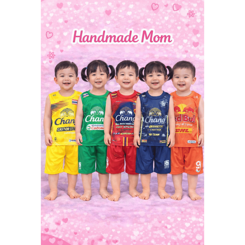 (แพ็ค4ชุด) ชุดเด็ก ชุดบอล เสื้อแขนกุด กางเกงขาสั้น คละสี ผ้าลื่นเนื้อดี มี ไซต์ S,M,L,XL