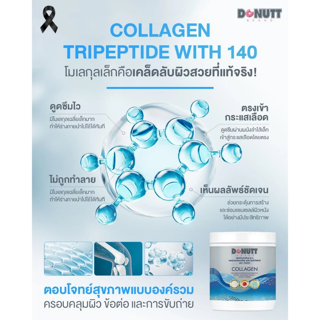 Donutt Brand บำรุงผิว ผิวชุ่มชื้น [1แถม1] Donutt Collagen คอลลาเจนไดเปปไทด์ พลัส โพรไบโอติกส์ (120g/1ถุง) thumbnail 6