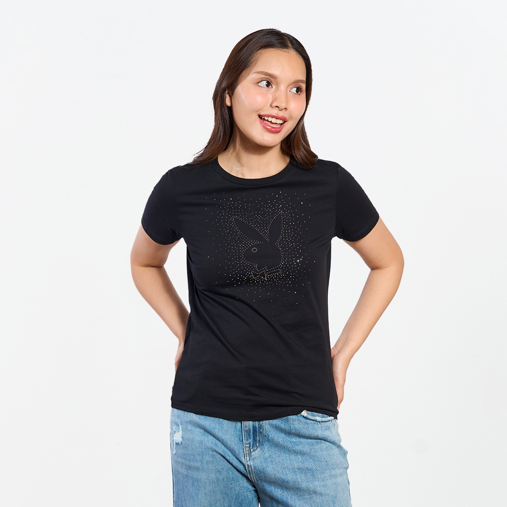 PLAYBOY   เสื้อผ้าผู้หญิง/เสื้อ/เสื้อยืดสีดำ รุ่น P1WT265TB004BK