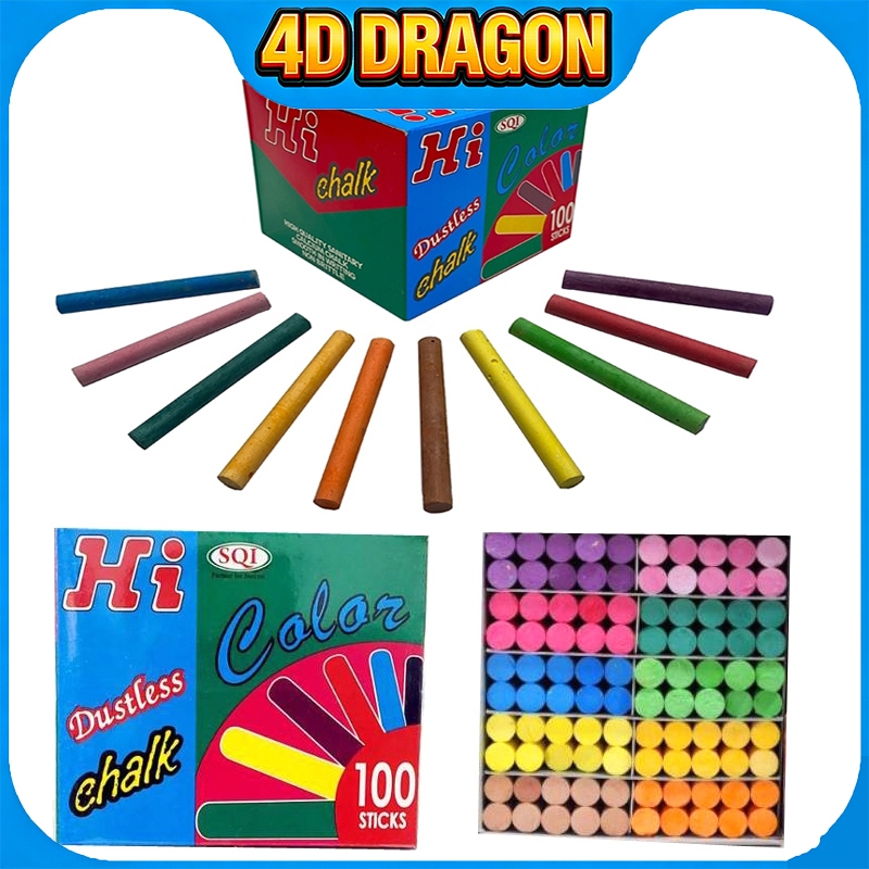 ชอล์กสี Hi Chalk CK100C 10 สี 100 แท่ง/กล่อง ชอล์กไม่ฝุ่น ปลอดภัย เหมาะกับวาดรูปและห้องเรียน