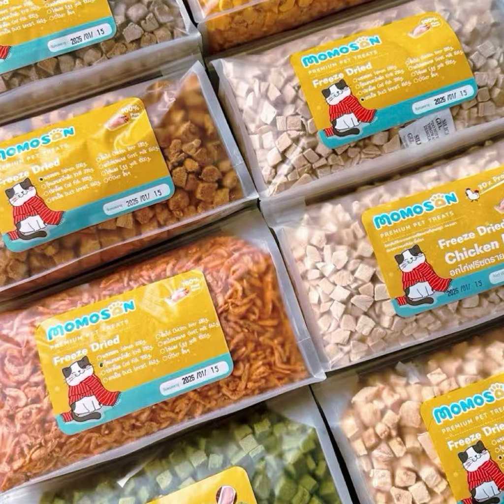 [ถุงใหญ่] ขนมฟรีซดรายแมว สุนัข Momosan เนื้อสัตว์100% ไม่เค็ม อาหารหมาแมว อกไก่ ตับไก่ แซลมอน หญ้าแมว ขนมแมว ขนมหมา