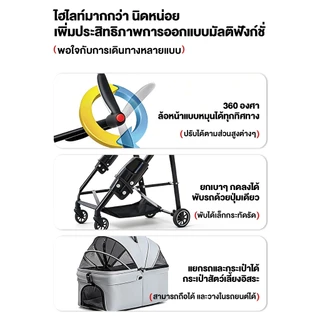 รถเข็นสุนัข รถเข็นแมว รถเข็นสัตว์เลี้ยง ถอดออกได้ รับน้ำหนักได้ถึง 30KG พับเก็บใส่ท้ายรถได้