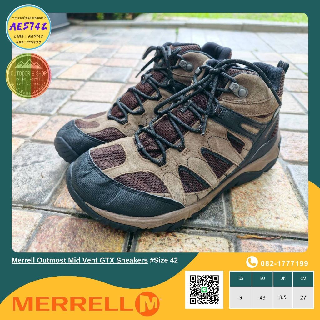 Merrell Outmost Mid Vent GTX # Size42  รองเท้ามือสอง ของแท้ สภาพดี จัดส่งเร็ว