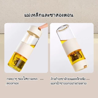 แก้วชงชา กระบอกชงชา ขวดแก้วกรองชา 450ML มีตัวกรอง ป้องกันการรั่วซึมเมื่อคว่ำ รองรับความร้อนได้
