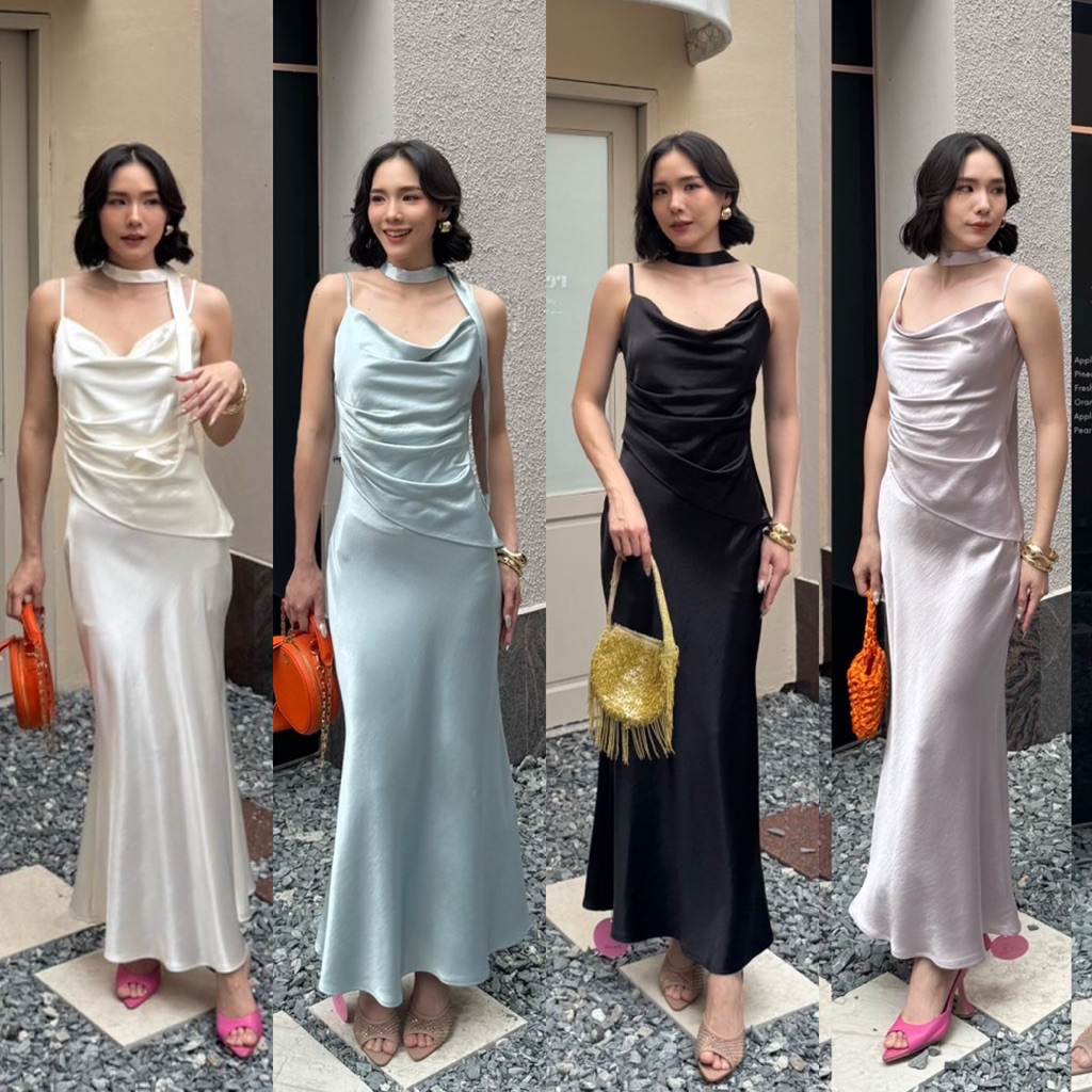 🏷️Something Elf Avery เดรสสายเดี่ยวผ้าซาติน คอถ่วง เดรสออกงาน ชุดไปงาน ชุดไปงานแต่ง เรียบหรู