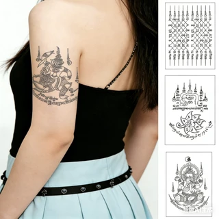 Magic tattoo สติกเกอร์รอยสักชั่วคราวลายอักษรไทย กันน้ำ ติดทนนานถึง 15 วัน ผลิตจากสมุนไพร คัมภีร์นำโชค