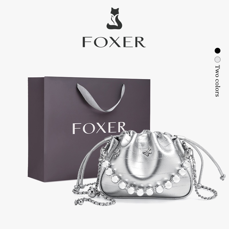 FXOER กระเป๋าหนังแท้สะพายข้าง สไตล์เกาหลี กระเป๋าแฟชั่นสะพายข้างสีเงิน รูปแบบผีเสื้อ – โปรปัง