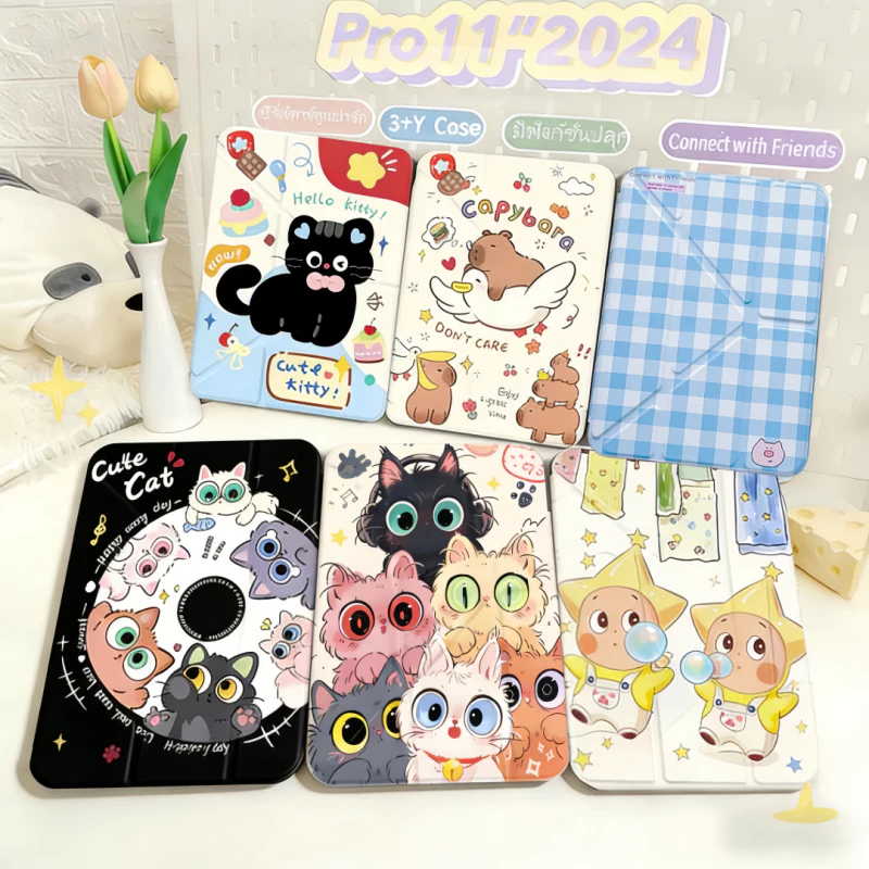 เคสน่ารักสำหรับ iPad วัสดุป้องกันใส เคสสมาร์ทสำหรับ iPad Air 8/7/6/5/4 & iPad 10 11 Pro 2024 & Air M3/A16 2025
