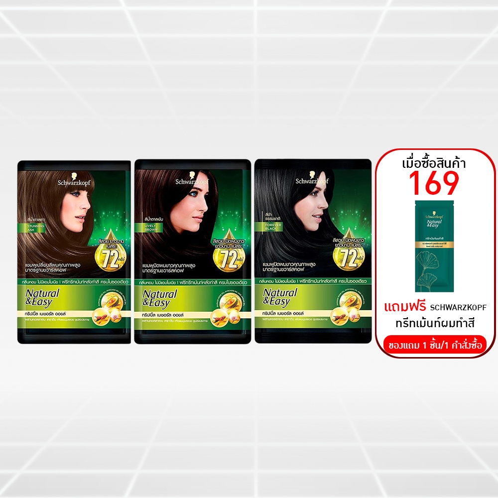 Schwarzkopf Natural & Easy Hair ( แบบซอง ) Color Shampoo Lively Brown แชมพูปิดผมขาว (3 สีให้เลือก)