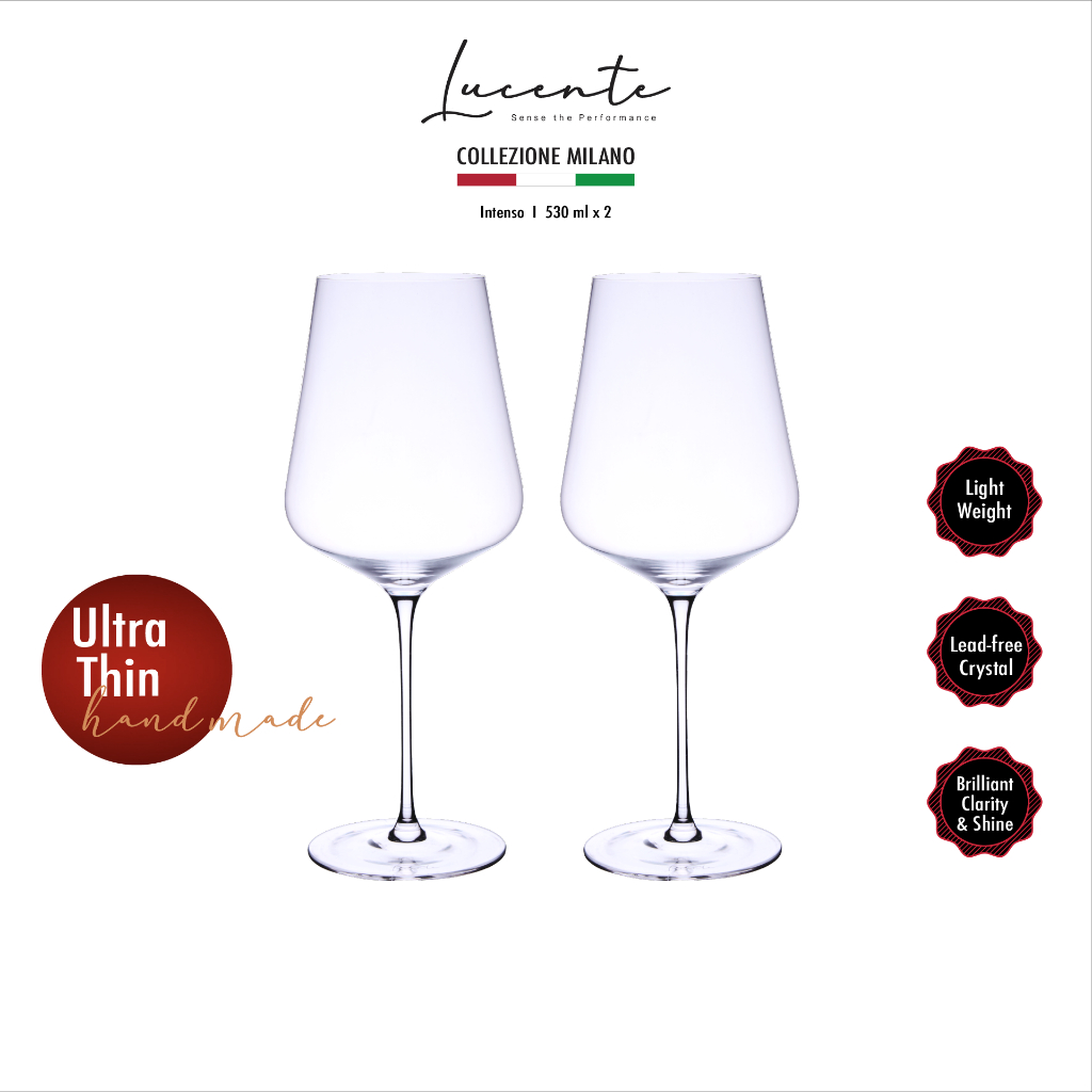 Lucente Intenso 530ml แก้วไวน์คริสตัล Handmade บางและเบาพิเศษ เพียง 94g แก้วไวน์แดง Universal (Pack of 2 / 4 / 6)