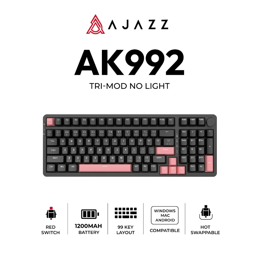 คีย์บอร์ดเกมมิ่ง Ajazz AK992 Tri-Mod No Light Version 99Key Gasket Mechanical Keyboard รับประกันสินค