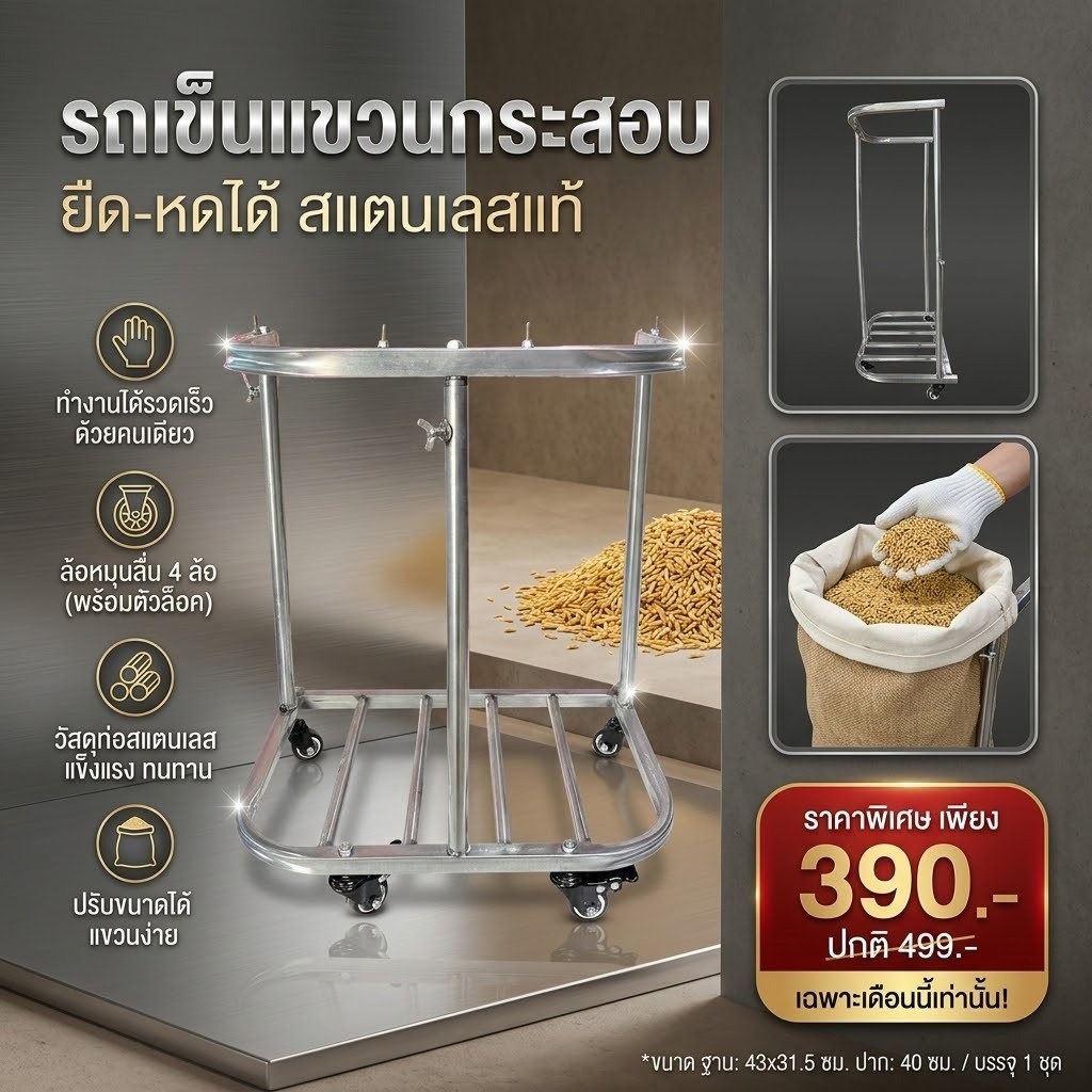รถเข็นสำหรับแขวนกระสอบ ยืดได้ 51.5 - 88.5 ซม. รองรับน้ำหนัก 30-100 กก. (พร้อมส่ง)