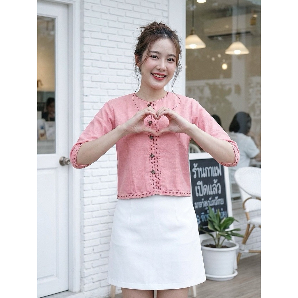 เสื้อผ้าฝ้ายผ้าชินมัยปักมือ แขนสามส่วน🌷🙏💕ใส่งานบุญทำงาน