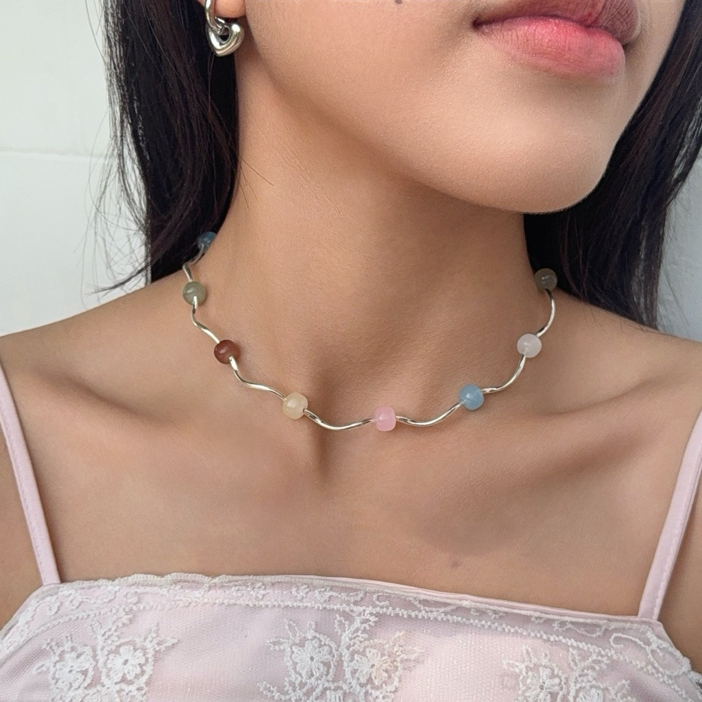 สร้อยคอลูกปัด ลูกปัดแก้ว หลากสี  ‍♀️(มีส่งด่วน )