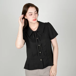 Glucoat | [A813/U720/T835] เสื้อคอปกแขนสั้นพร้อมเชือกผูกโบว์ถอดออกได้ ชายจับจีบ กระดุมหน้าใช้งานได้จริง