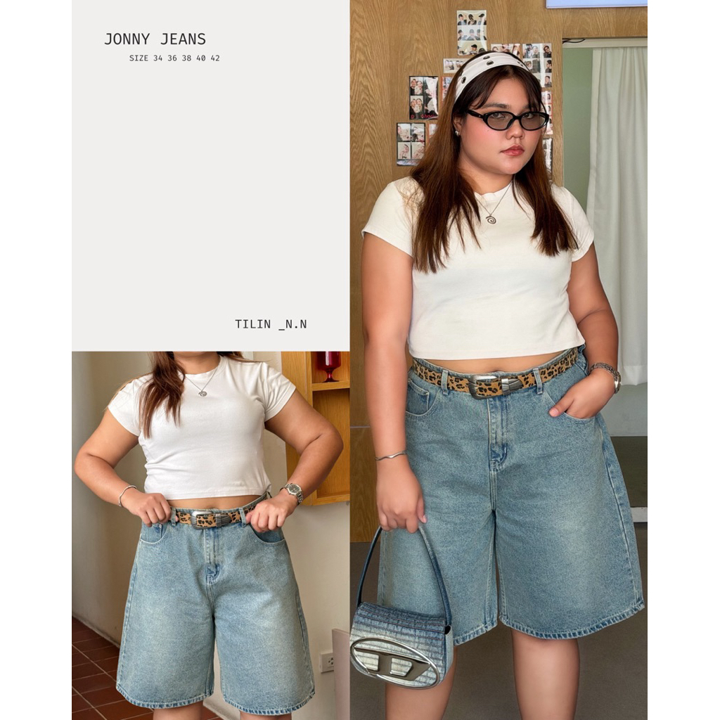 กางเกงยีนส์ขาสั้นสีอ่อนเฟด สาวอวบ รุ่นJonny Jeans02