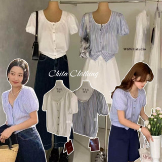 📍พร้อมส่ง📍8947 เสื้อคอเหลี่ยม งานกระดุมหน้า จั้มช่วงเอว เนื้…