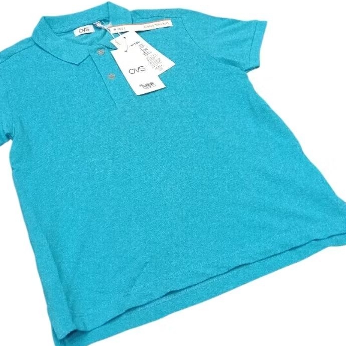 ​[Kids] เสื้อโปโลเด็ก OVS สีฟ้าสดใส มือ 1 ป้ายห้อย (Organic Cotton)
