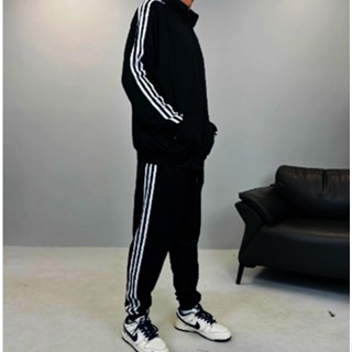 ส่งจากไทย🎯กางเกงวอร์ม / เสื้อวอร์ม สีดำ 3 แถบขาว ชาย/หญิง