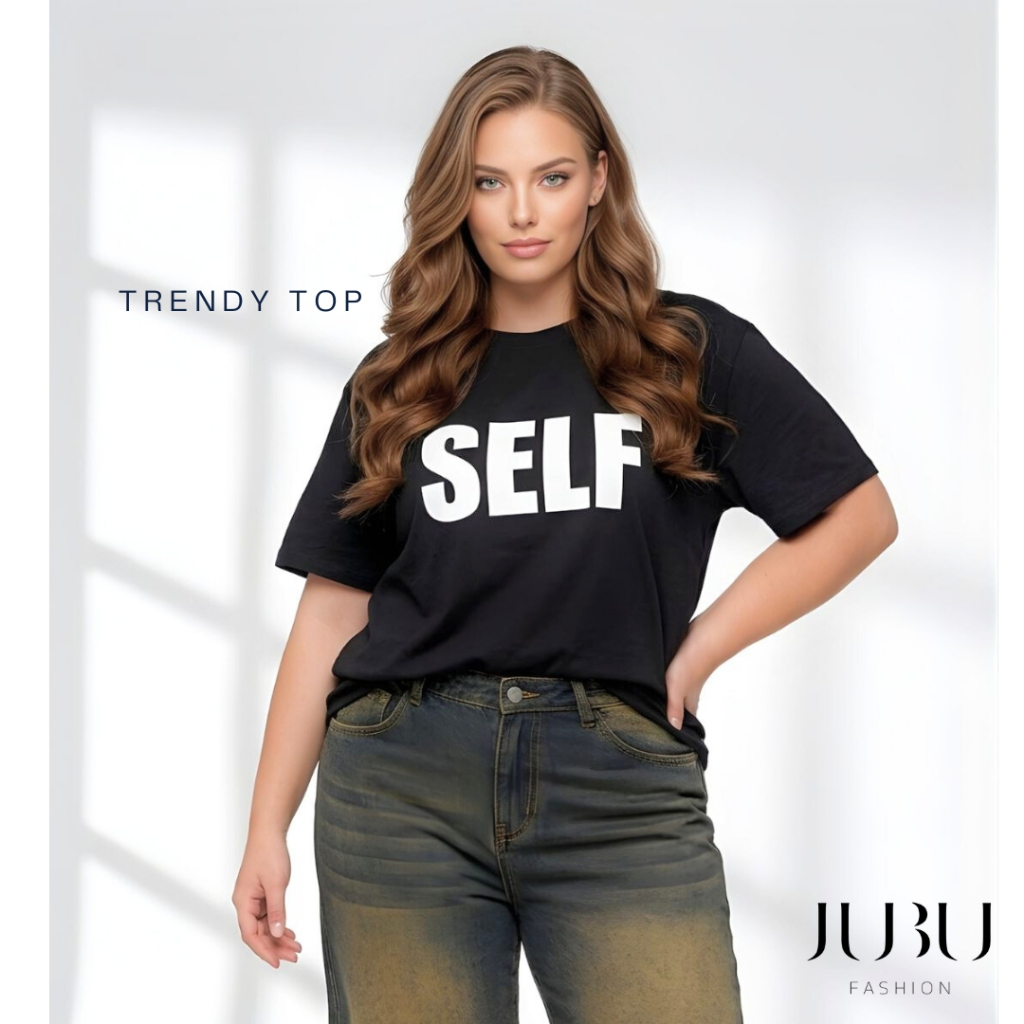 JUBUFASHION เสื้อยืดคอกลมไซส์ใหญ่ ผ้าบรัชชิ่ง สกรีนเท่ๆใส่ได้ทั้งชายหญิง Unisex อก35-46นิ้ว #592