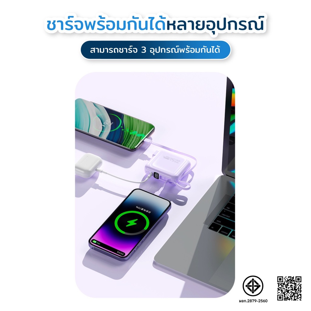 ［มี CCC&มอก.］ PowerBank  20000mAh พร้อมปลั๊กไฟ AC แบบพับได้และระบบชาร์จเร็ว PD 22.5W รูปที่ 7