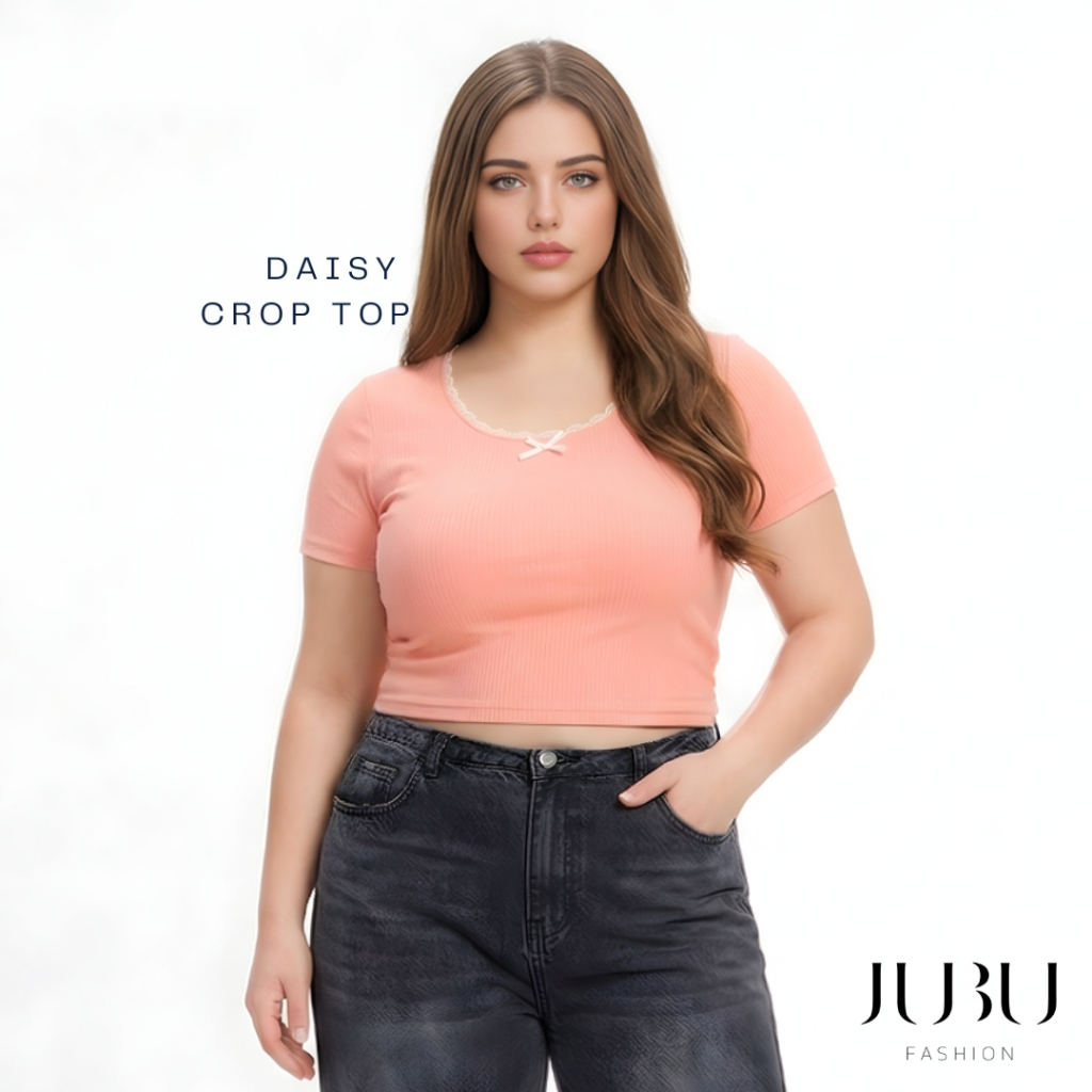 Daisy Crop Top เสื้อครอปผ้าร่อง สีพื้น/ลายดอก เสื้อสาวอวบ อก36-46 นิ้ว พร้อมส่ง #564