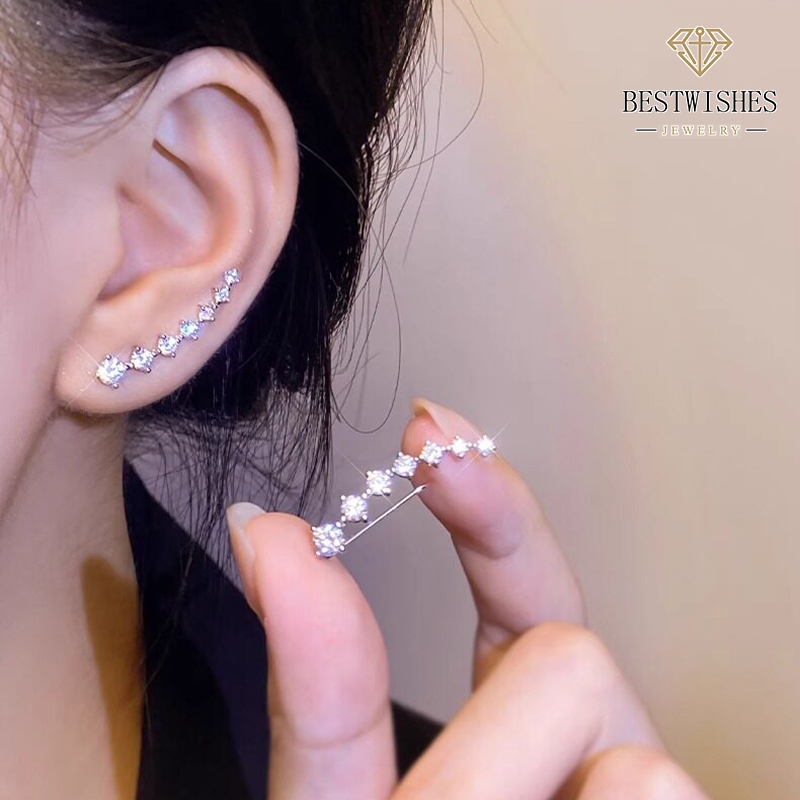 BW jewerly ต่างหูเพชร ต่างหูเพชร TK สไตล์เดียวกัน เพชรเจ็ดดาว ฝังเพชร CZ  ไม่ลอก E029