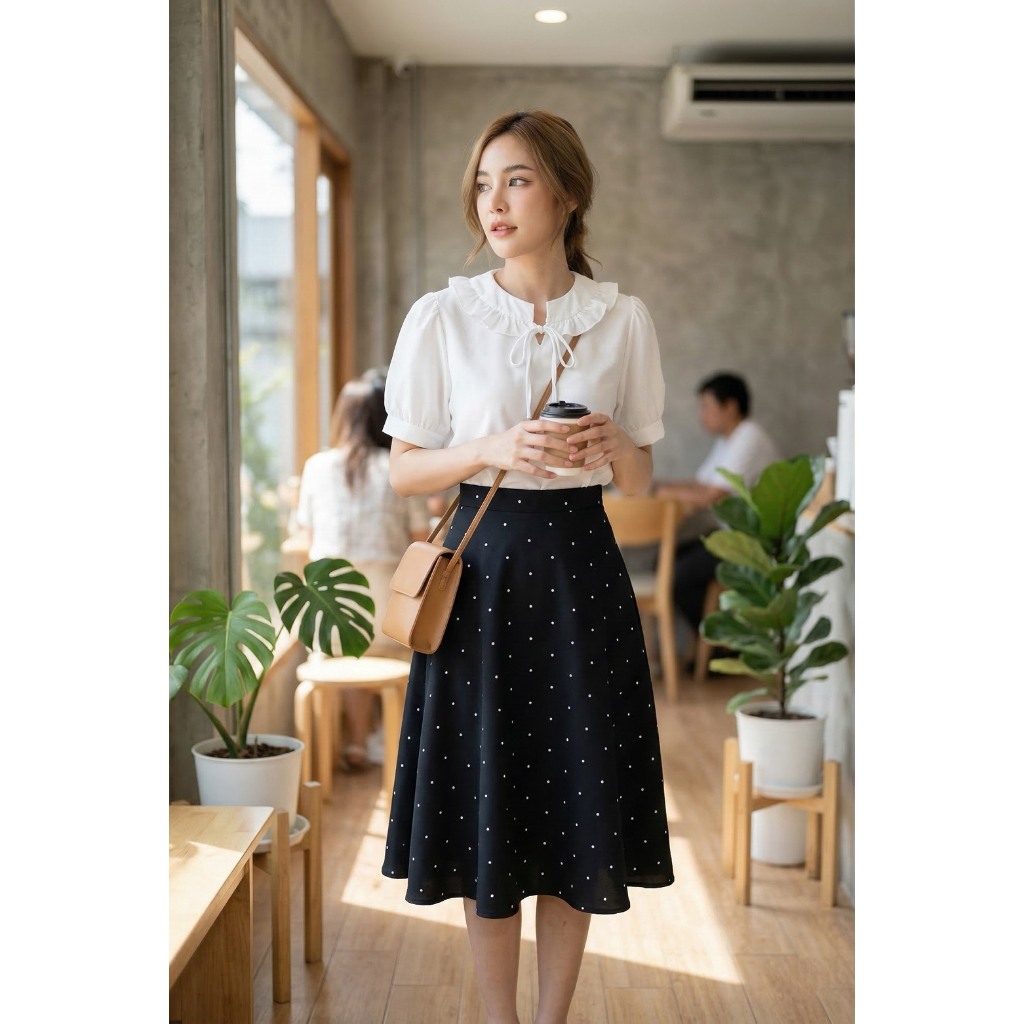 กระโปรงไซส์ S M L ทรงย้วยระบาย The Polka Dot CircleSkirt มีซิป ส่งไว เก็บโค้ดหน้ากิจกรรม โค้ดลด 30% สูงสุด 150.-