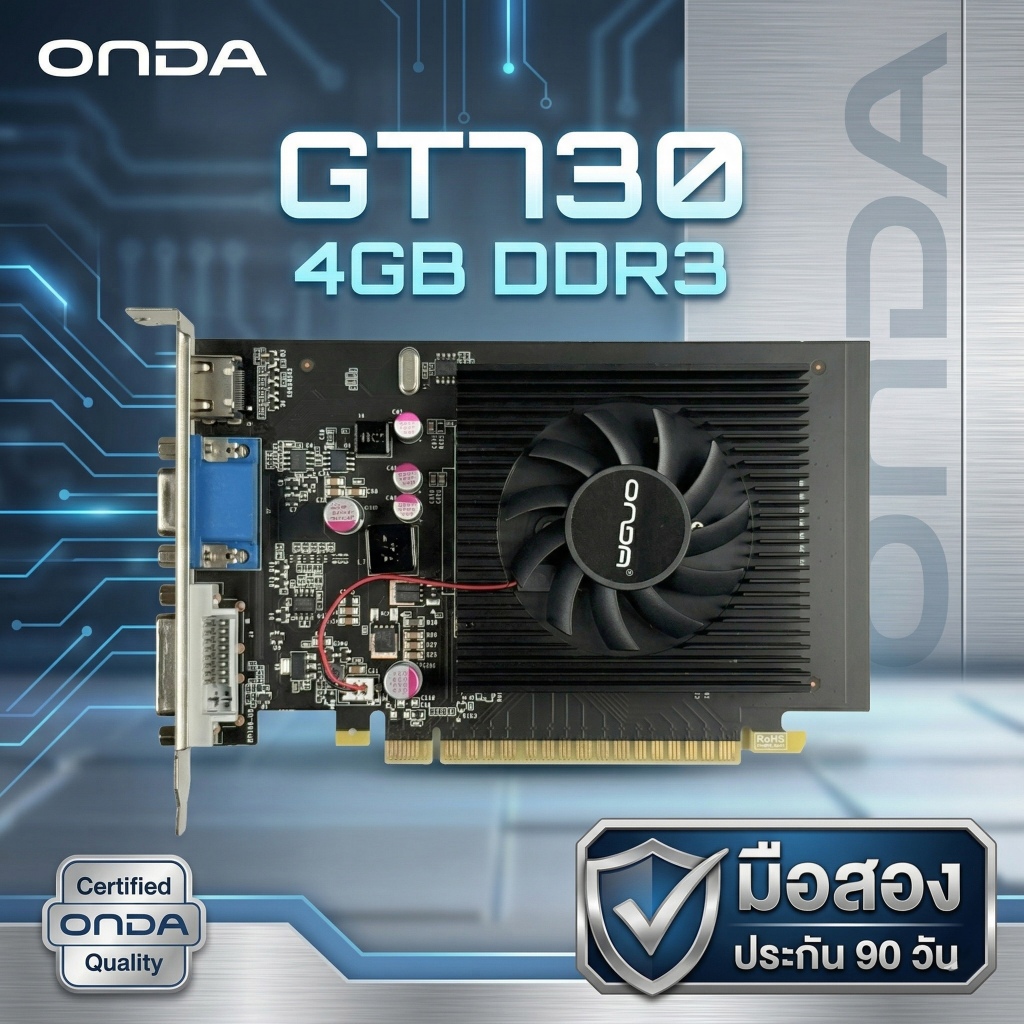 [มือสอง] การ์ดจอ Onda NVIDIA GeForce GT730 4GB SDDR3 ประกัน 90 วัน สภาพดี ใช้งานปกติ HDMI/VGA/DVI