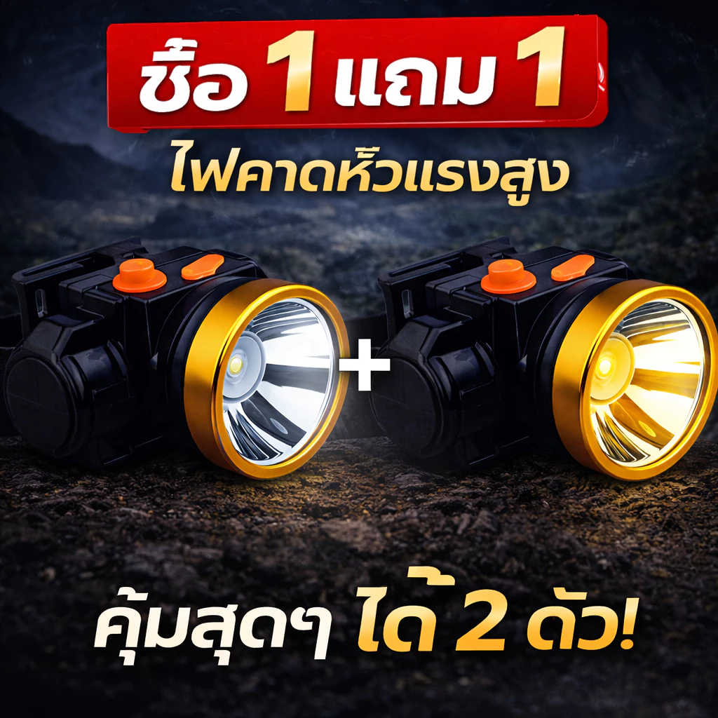 ไฟฉายคาดหัว ซื้อ1แถม1 ไฟกรีดยาง ไฟส่องกบ ไฟฉายเดินป่า หัวไฟชาร์จแบตได้ LEDtsm-2995