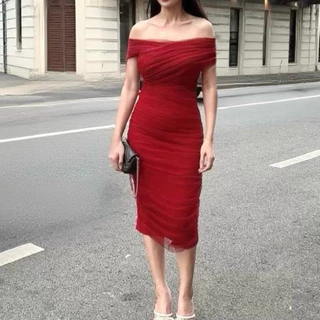 D21 Dress ชุดเดรสผ้าตาข่ายยืด ซับในยืดทั้งตัวทรงกระชับ สำหรับผู้หญิง แฟชั่นใหม่ล่าสุด