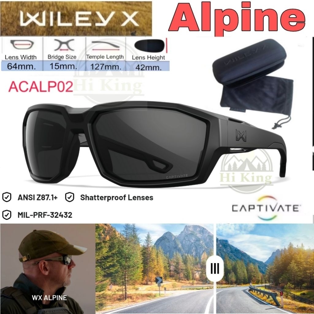 แว่นตา Wiley X รุ่น Alpine Matte Black Frame Gray Lens มาตรฐาน ANSI Z87.1+ ขีปนาวิทยา MIL-PRF-32432A ของแท้ ACALP02