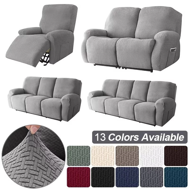 Sofa Recliner คลุมปลอกหมอนอิงโซฟาเก้าอี้พักผ่อนสีทึบ1/2/3/4ที่นั่งโซฟาเนื้อใบไม้กันน้ำ