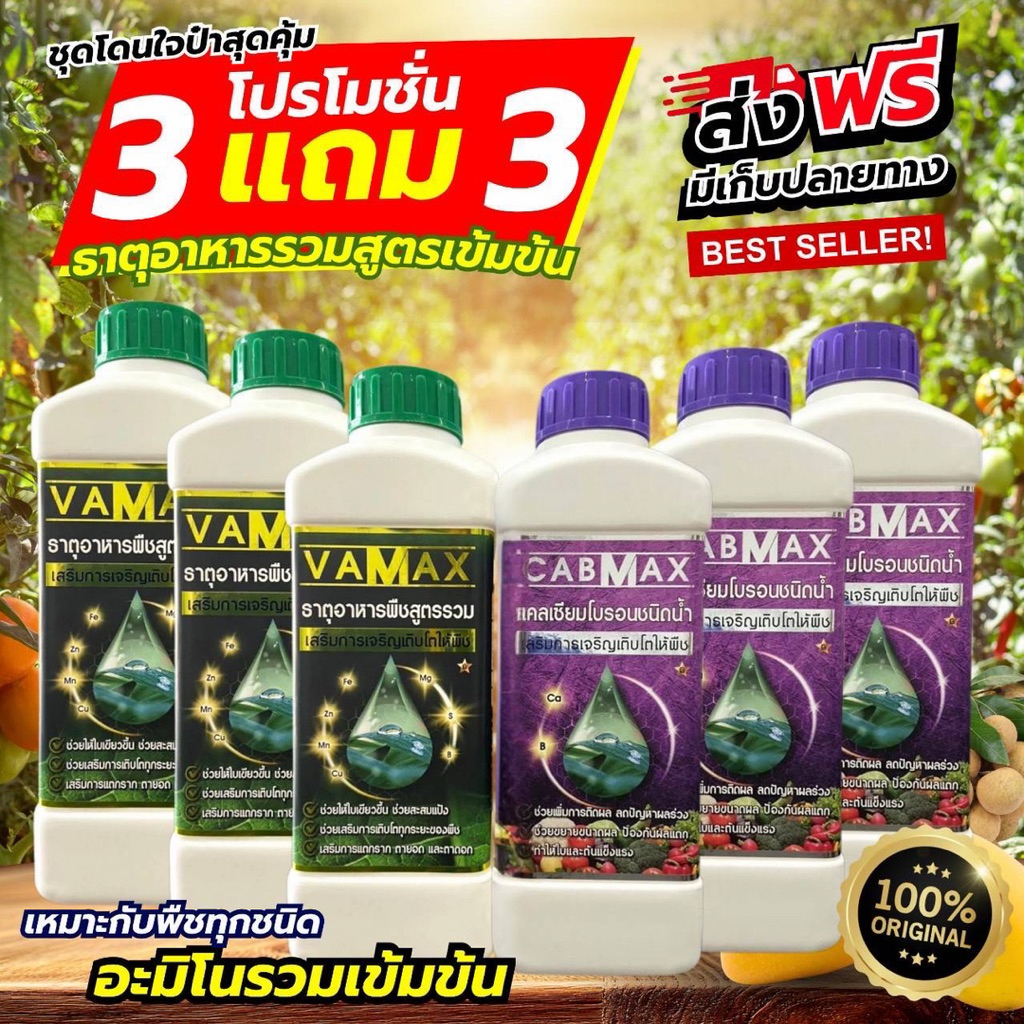 [3แถม3] CabMax 3 ขวด+VaMax 3ขวด +เสื้อ 1 ตัว แคลเซียมโบรอนเข้มข้ม แถม ปุ๋ยธาตุรวม ราคาพิเศษ