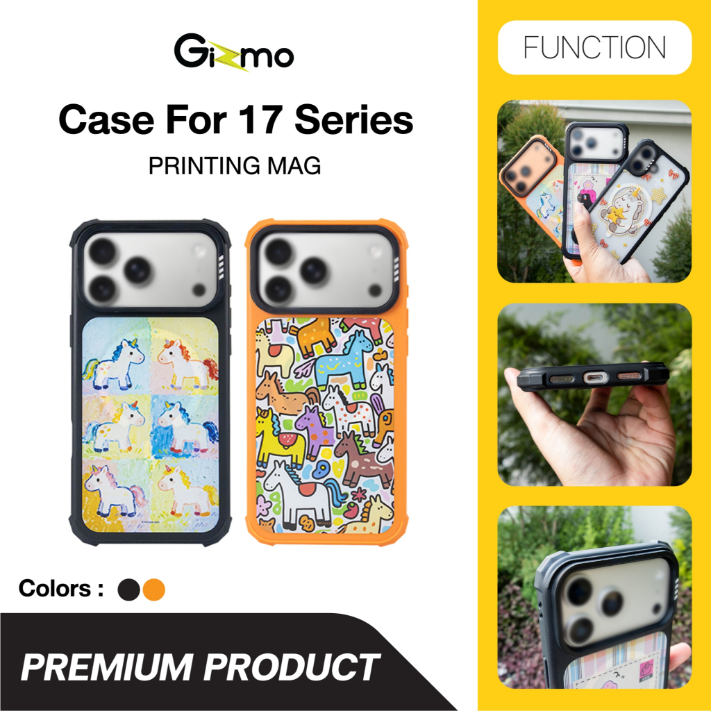 Gizmo Metal Black Printing with Mag Case ใช้กับ iPhone 17/Pro/Pro Max กันกระแทกดีไซน์พรีเมียม