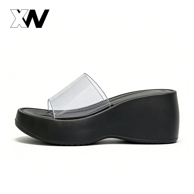 XWbrand  รองเท้าแตะผู้หญิง พื้นนุ่ม ยืดหยุ่น ส้นลิ่มใส่สบาย พื้นหนา ดีไซน์เรียบง่าย สายคาดโปร่งใส ให้ลุคสดชื่น