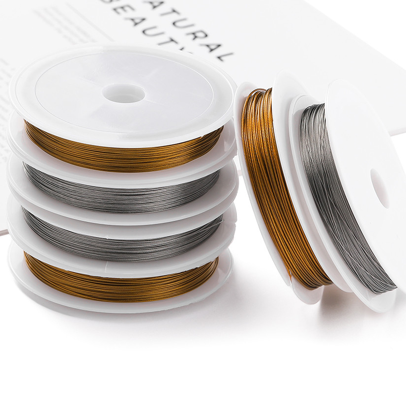 สลิงร้อยลูกปัด 0.3-1mm ลวดสลิงหุ้มพลาสติก สีทอง/เงิน สำหรับร้อยสร้อยคอ สร้อยข้อมือ DIY อุปกรณ์เครื่องประดับ พร้อมส่ง