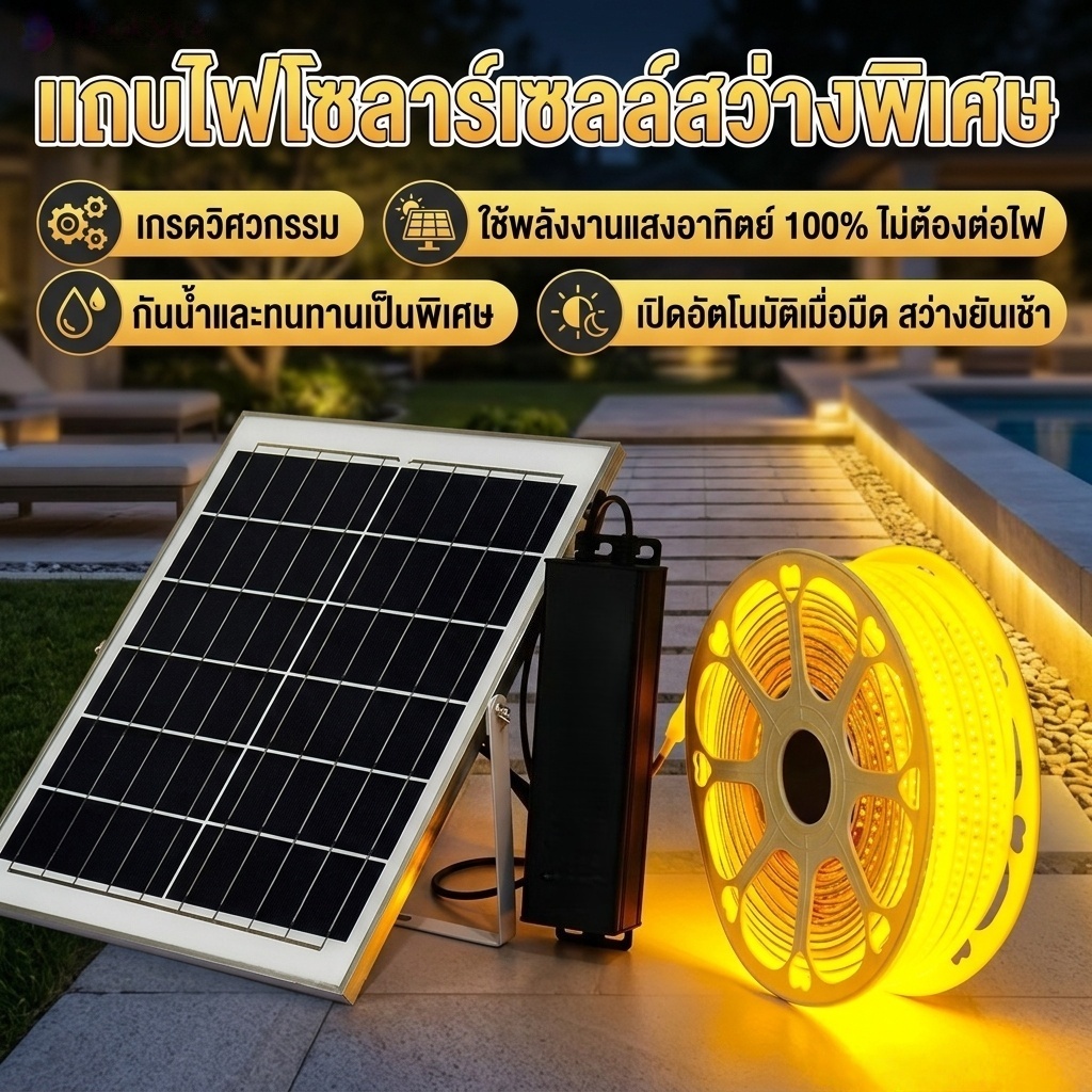 ไฟเส้น LED โซล่าเซลล์ พร้อมรีโมท เปลี่ยนโหมดแสง ตกแต่งภายในภายนอกอาคาร ซ่อนฝ้าได้ สวยงาม 0 ค่าไฟฟ้า